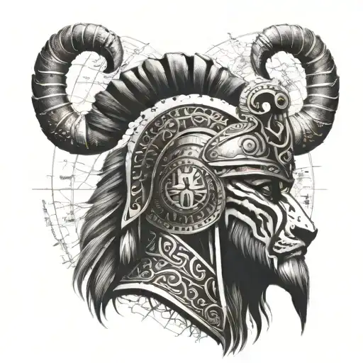 loin with worrior gladiator helmet and map of punjab  tattoo design idea