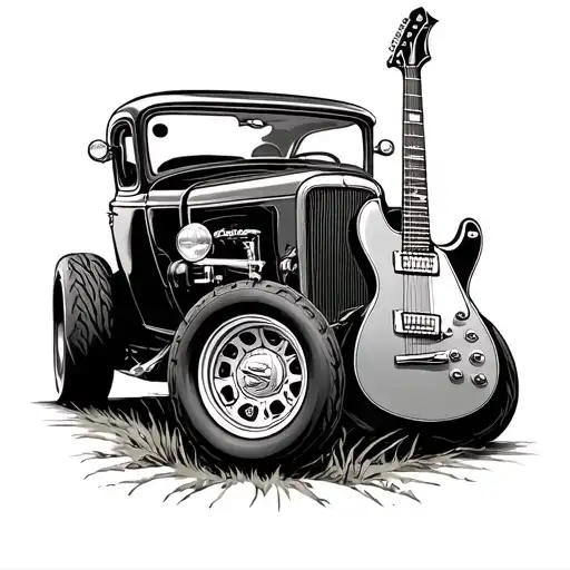 John Deere Chevy Pontiac fender guitars and country music tattoo design idea