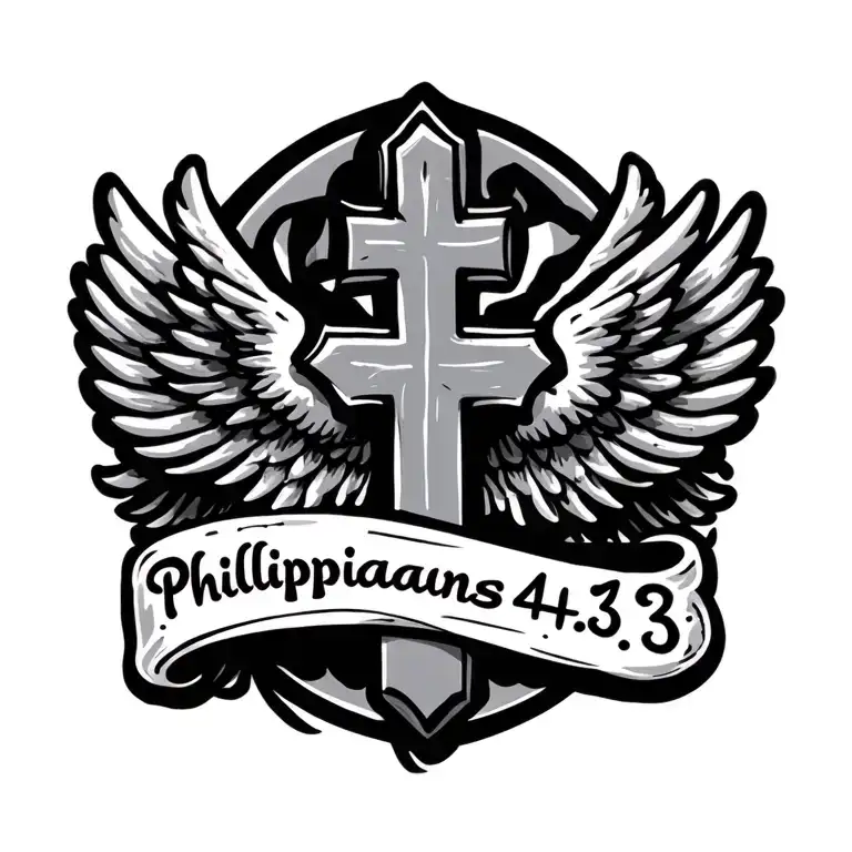 "Philippians 4:13" cross with wings tattoo design idea