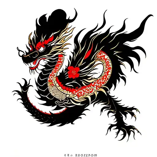 samurai, flores, Dragon tattoo design idea