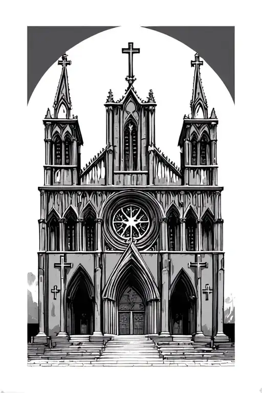 gothic roman catholic cathedral with crosses mixed tattoo design idea