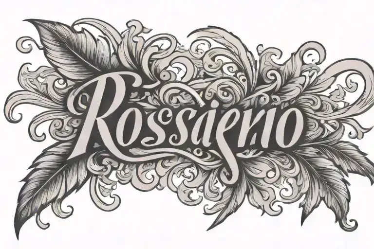 rosario name in elegant script tattoo design idea
