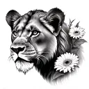 lioness, gerbera, sketch tattoo design tattoo design idea