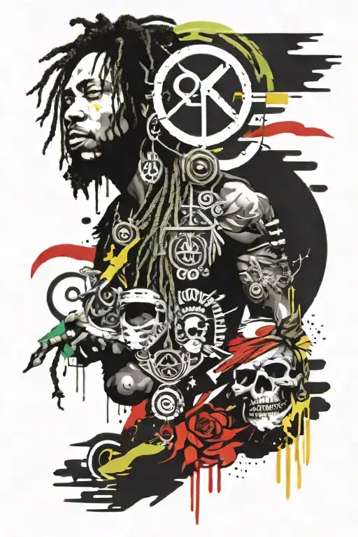 A unique tattoo featuring a combination of rasta symbols and positive vibrations, reflecting your favorite things and passions tattoo design idea