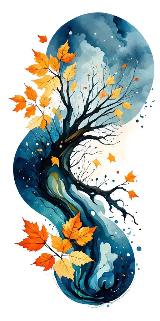 fall scape scene set tattoo design idea