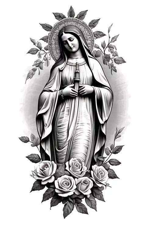 our Lady Guadalupe Mexican with roses tattoo design idea