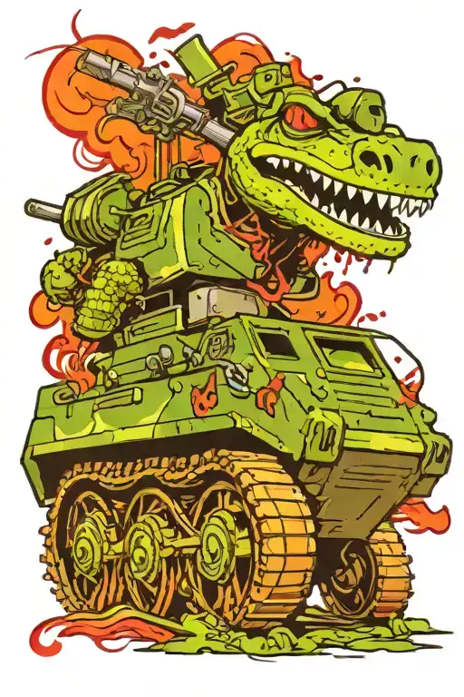 army tank with crocodile on side tattoo design idea