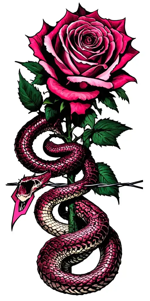 dead roses, barbed wire wrapped, and breast cancer awarness and snake  tattoo design idea