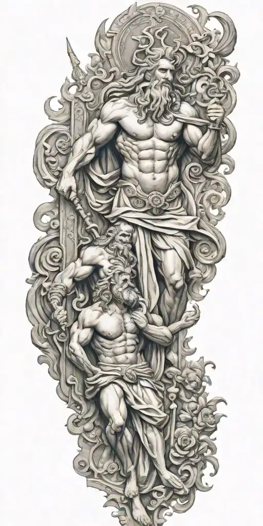 zeus, poseidon, and hades greek god tattoo design idea