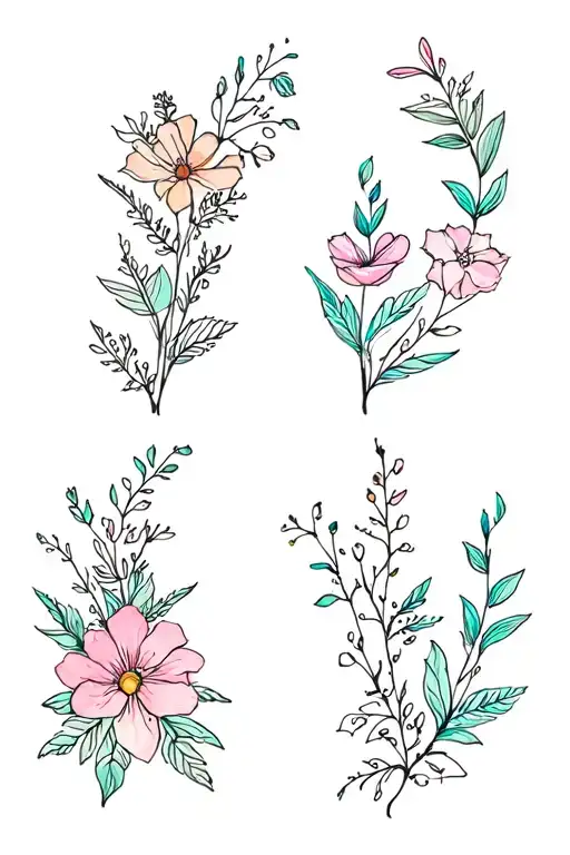 fine line botanicals with self love script throughout and pops of colour full arm sleeve for woman tattoo design idea