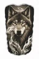 wolf fire flames left arm tattoo design idea