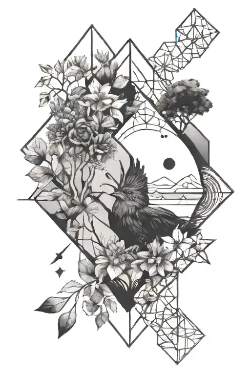 geometric Nature scene tattoo design idea
