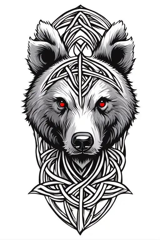 Bear with Red eyes tattoo design featuring Celtic trinity knot  tattoo design idea