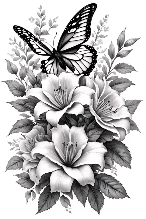 Roses Lily butterfly sparrow phillipians 4:6 tattoo design idea