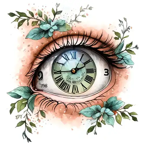 Tattoo on the occasion of the birth of a daughter with her eye, clock and date of birth 07/18/2022 to use for her dad tattoo design idea