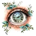 Tattoo on the occasion of the birth of a daughter with her eye, clock and date of birth 07/18/2022 to use for her dad tattoo design idea