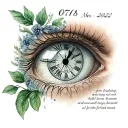 Tattoo on the occasion of the birth of a daughter with her eye, clock and date of birth 07/18/2022 to use for her dad tattoo design idea