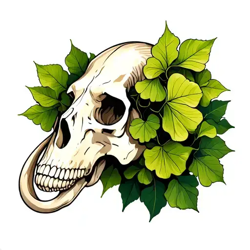 mammoth skull with Gingko biloba leaves tattoo design idea