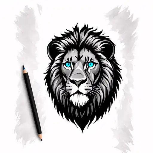 a lion's head with blue eyes tattoo design idea
