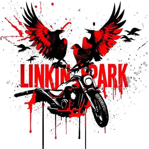 Linkin Park logo, Avicii logo, 6 small and 1 bigger bird, motorcycle reference combined tattoo design idea