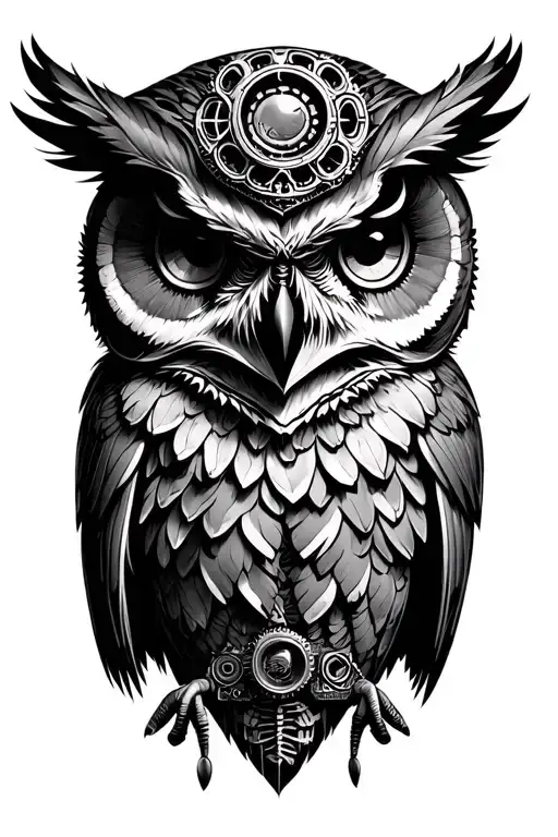steampunk Owl skull tattoo design idea