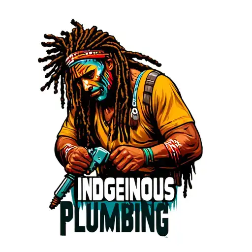 "Indigenous Plumbing " dreadlock painted face Native American plumber using drill tattoo design idea