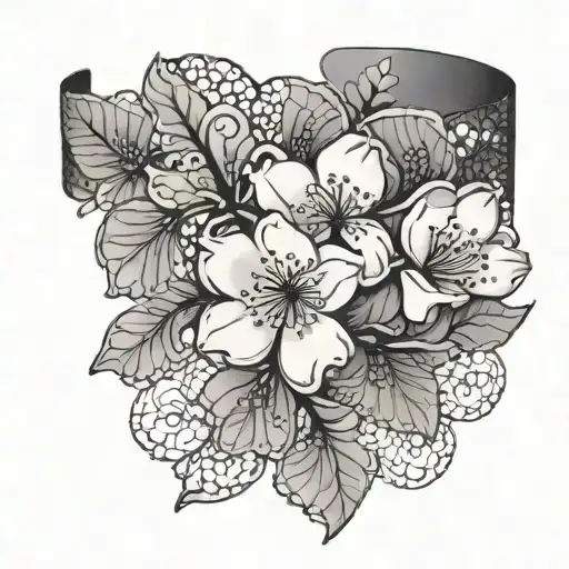 cherry blossom lace cuff tattoo design idea