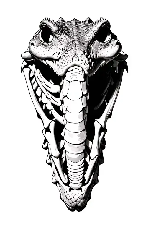 alligator head and back skeleton tattoo design idea