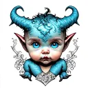 baby devil with blue eyes tattoo design idea