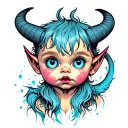 baby devil with blue eyes tattoo design idea