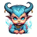 baby devil with blue eyes tattoo design idea