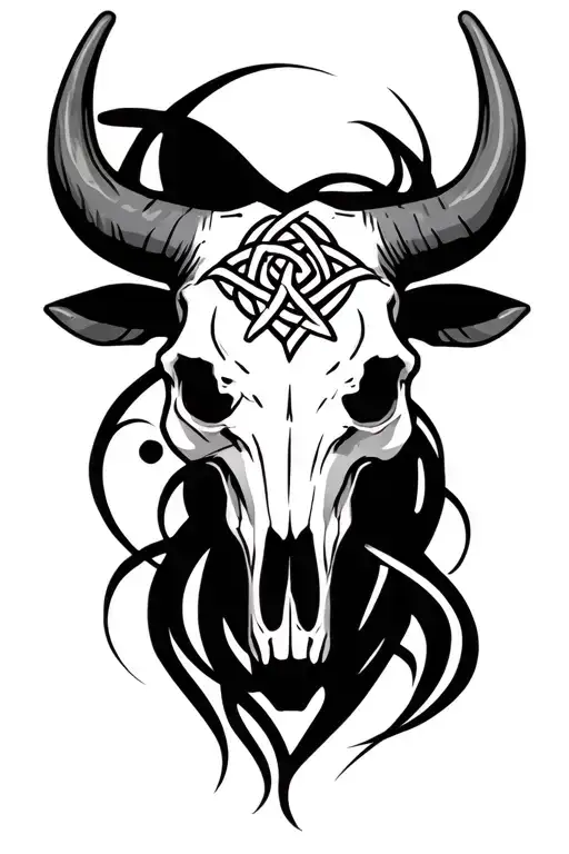 bull skull outline with Celtic knots tattoo design idea