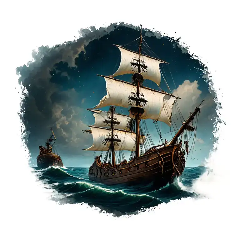 sunken pirate ship tattoo design idea