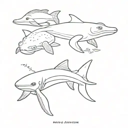 axolotl, penguin, baby hammerhead shark tattoo design idea