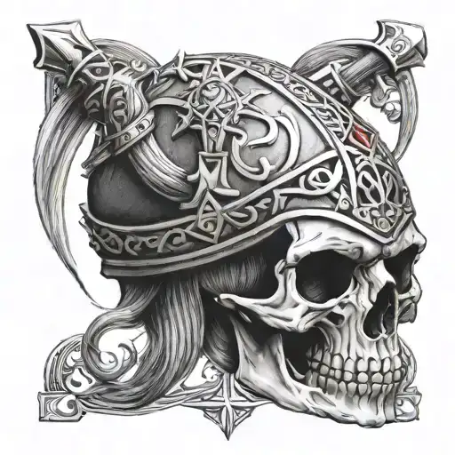 Viking skull woth nordic cross intertwined tattoo design idea
