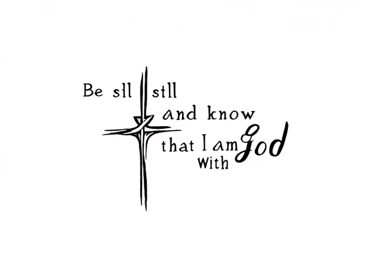 be still and know that I am God with cross tattoo design idea
