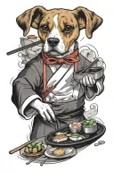 create a beagle in a sushi chef outfit. but humanlike posture tattoo design idea