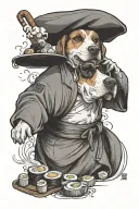 create a beagle in a sushi chef outfit. but humanlike posture tattoo design idea