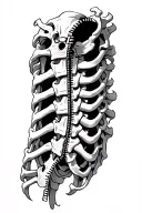 mechanical spine with a skin zipper partially open tattoo design idea