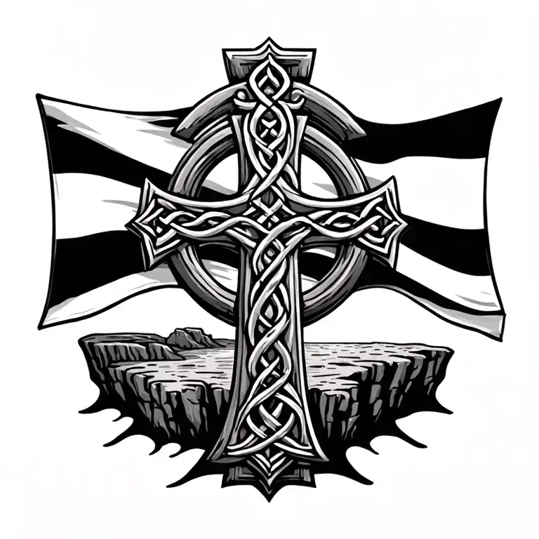 cornish celtic cross, kernow flag, cliffs tattoo design idea