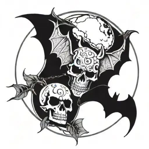 bats, moon, skull, snake tattoo design idea