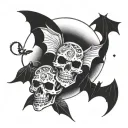 bats, moon, skull, snake tattoo design idea