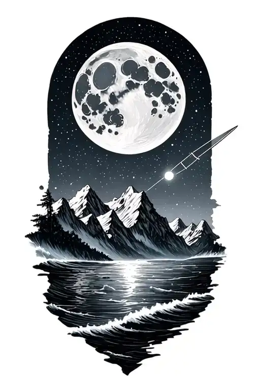 alaska mountains, ocean, full moon, big dipper tattoo design idea