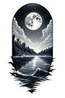 alaska mountains, ocean, full moon, big dipper tattoo design idea