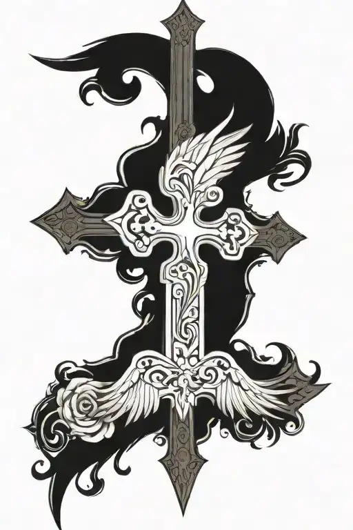 cross with a wing made tattoo design idea