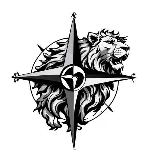 lion and compass rose tattoo design idea