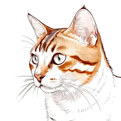 Close-up of a cat's head and upper body. The cat appears to be a tortoiseshell or calico, with patches of reddish-brown tattoo design idea