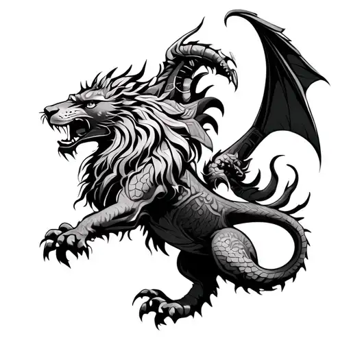 Aztec lion fighting a dragon tattoo design idea