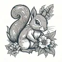 squirrel and flowers tattoo design idea