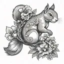 squirrel and flowers tattoo design idea